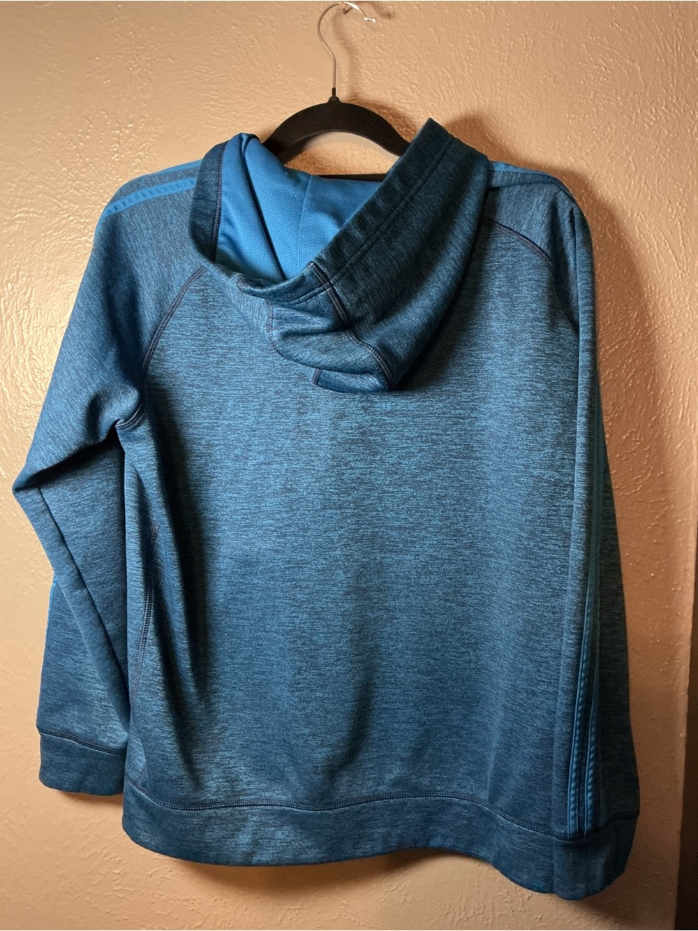 Adidas Blue Heather Full-Zip Hoodie with Bright Blue Lining - Picture 4 of 6